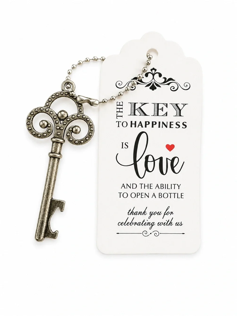 Key Bottle Opener Wedding Favor Love Tag Rustic Bridal Gift NWT New